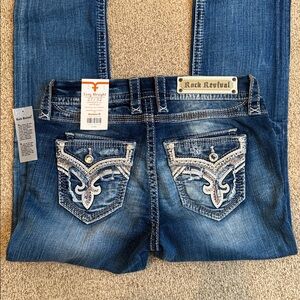 Rock Revival Mertie Easy Straight Jeans Bling Embellished Size 27 NWT